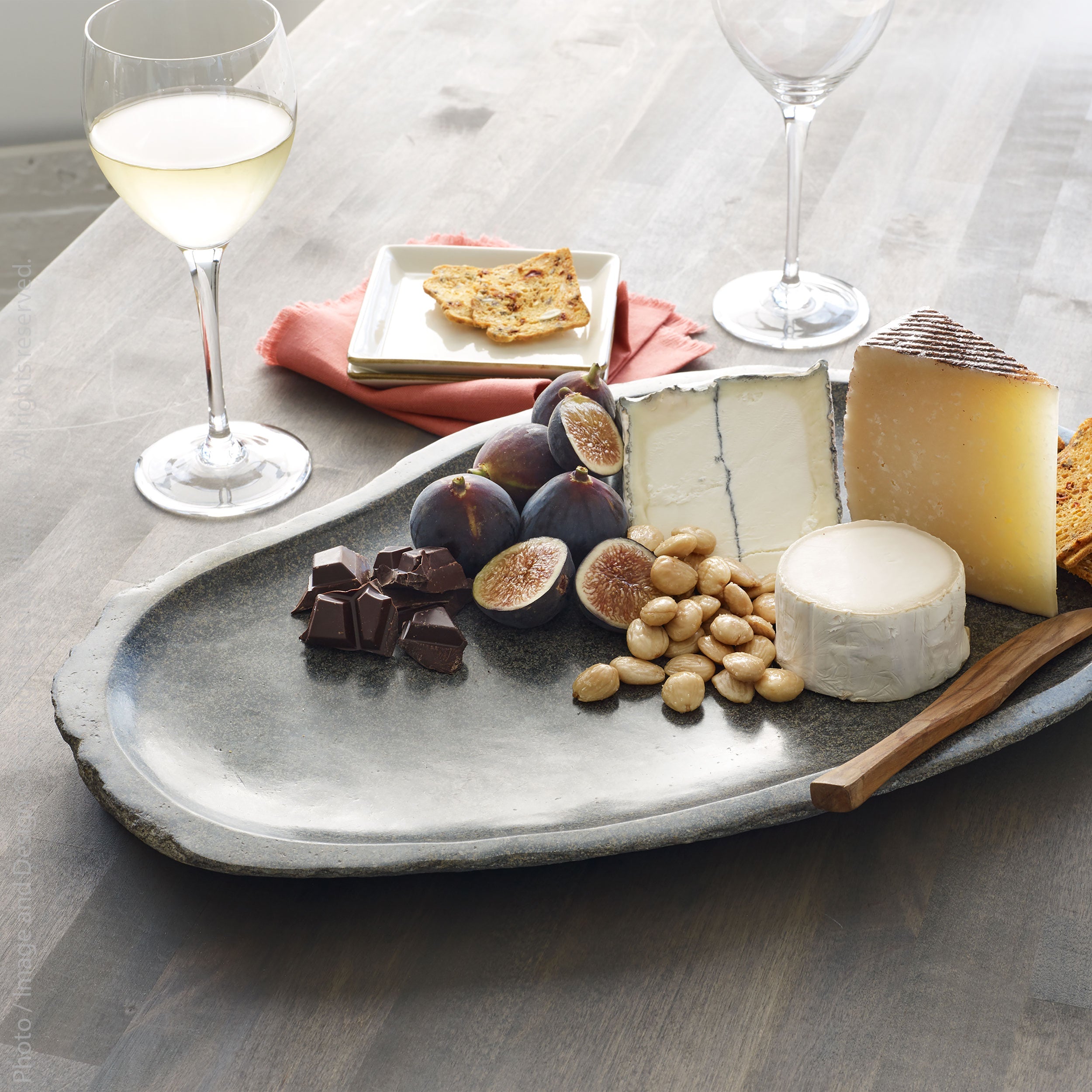 Riverstone Platter (Large) Gray Color | Image 2 | From the Riverstone Collection | Masterfully constructed with natural riverstone for long lasting use | This platter is sustainably sourced | Available in black color | texxture home