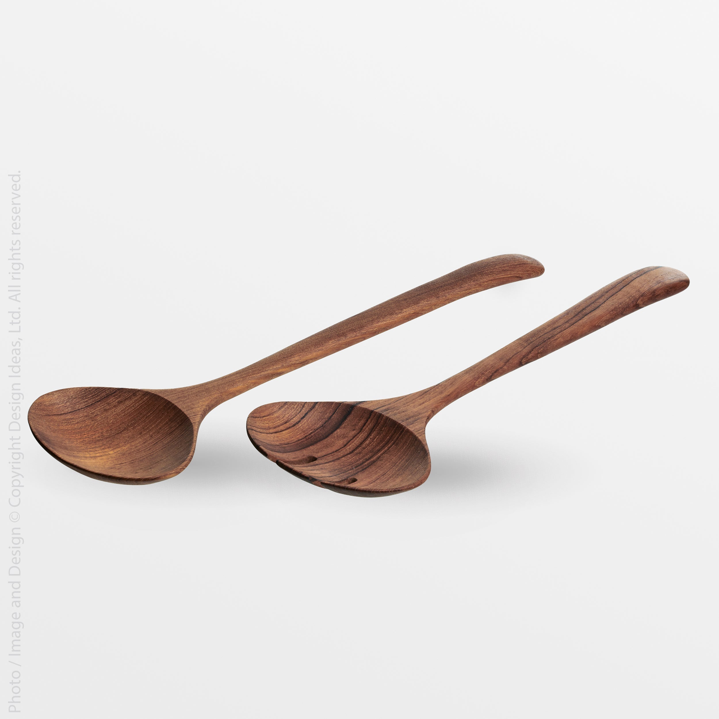 Takara Teak Salad Server (Set of 2) - Natural Color | Image 1 | From the Takara Collection | Expertly assembled with natural teak for long lasting use | These utensils are sustainably sourced | Available in natural color | texxture home