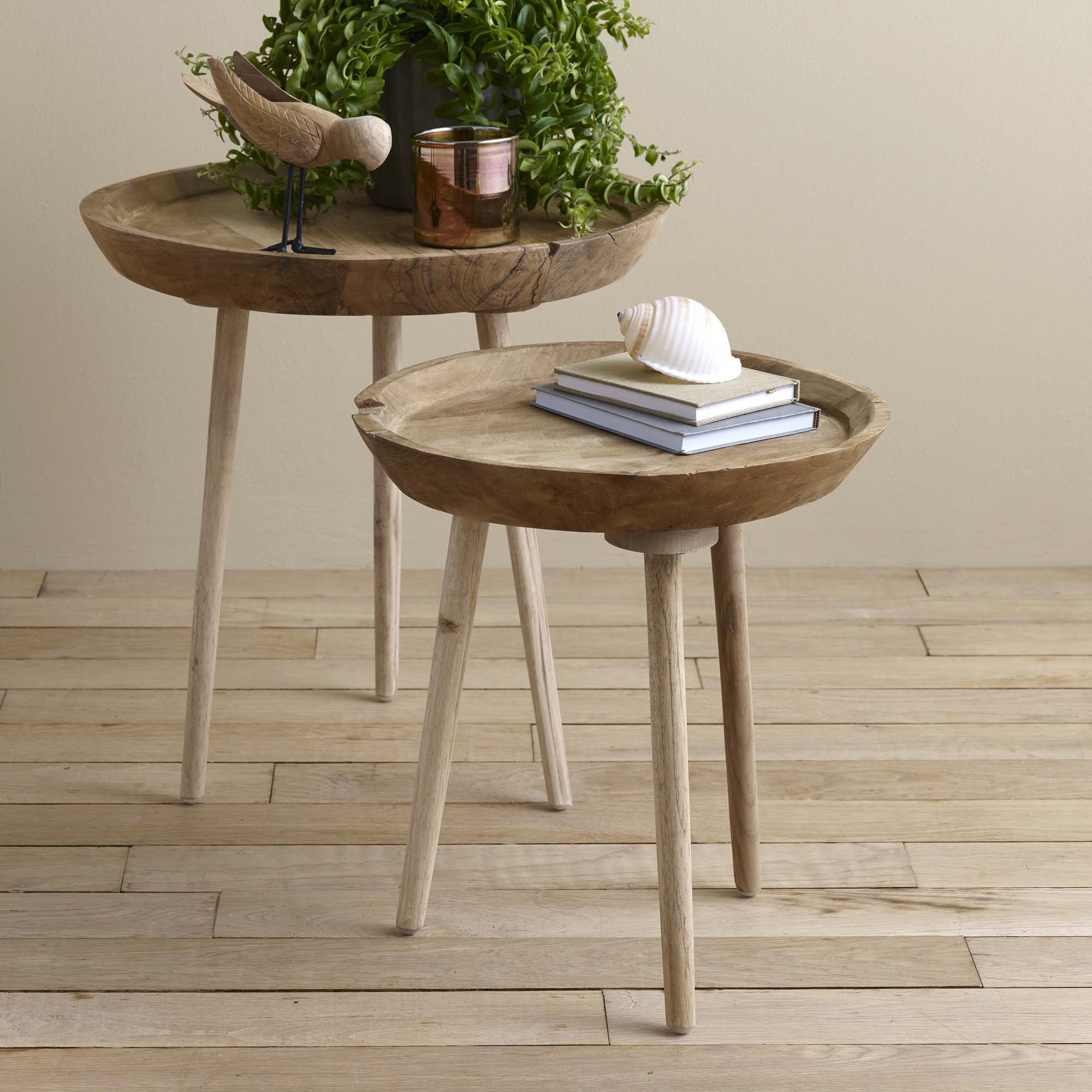 Takara Teak Round Table (Short) Silver Color | Image 3 | From the Takara Collection | Masterfully assembled with natural teak for long lasting use | This table is sustainably sourced | Available in natural color | texxture home