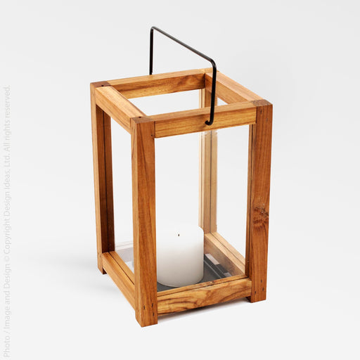 Takara Teak Lantern (Small) - Black Color | Image 1 | From the Takara Collection | Skillfully handmade with natural teak for long lasting use | This lantern is sustainably sourced | Available in natural color | texxture home