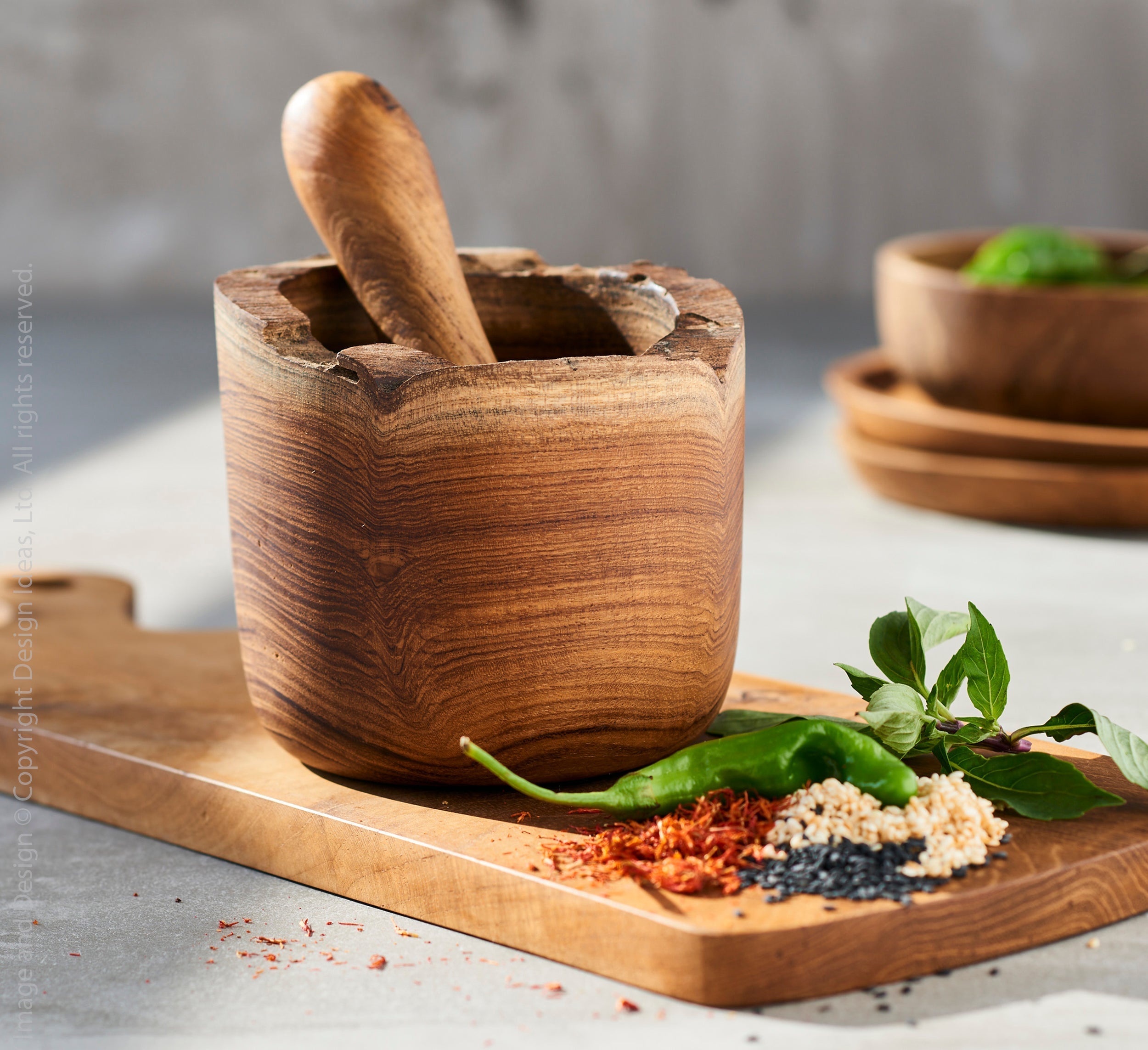Takara Teak Root Mortar &amp; Pestle Black Color | Image 2 | From the Takara Collection | Elegantly handmade with natural teak root for long lasting use | This bowl is sustainably sourced | Available in natural color | texxture home