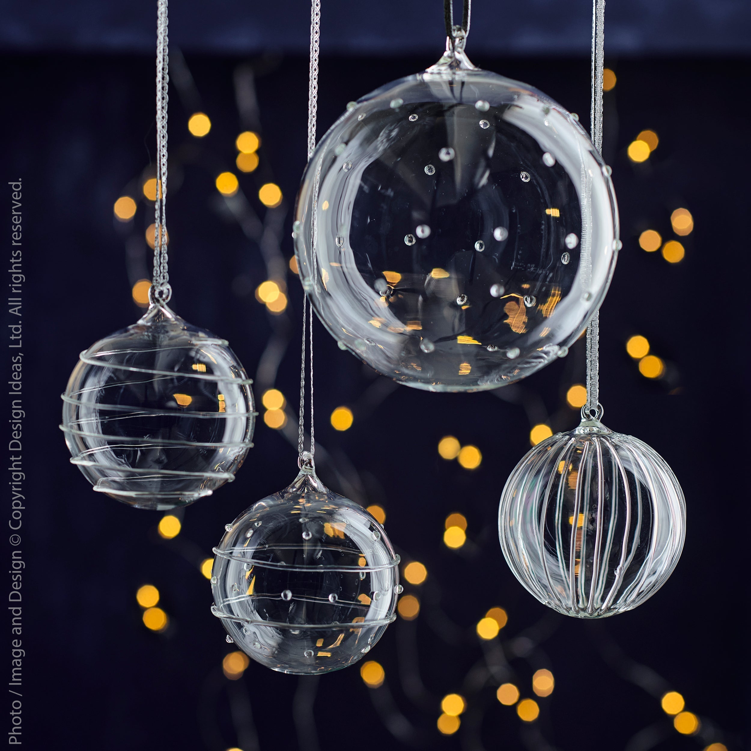 Livenza™ ornament (3in: set of 4) - Clear | Image 2 | Premium Ornaments from the Livenza collection | made with Borosilicate Glass for long lasting use | texxture