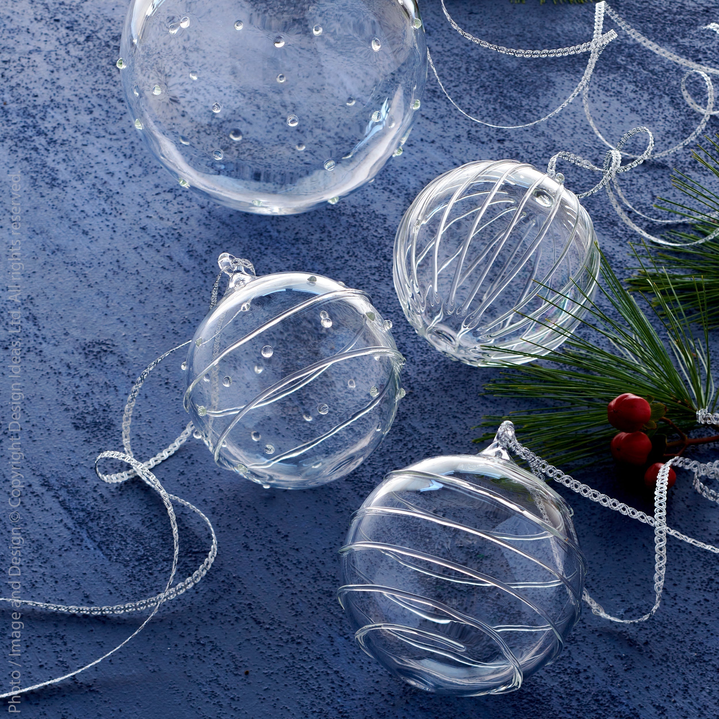Livenza™ ornament (3in: set of 4) - Clear | Image 4 | Premium Ornaments from the Livenza collection | made with Borosilicate Glass for long lasting use | texxture