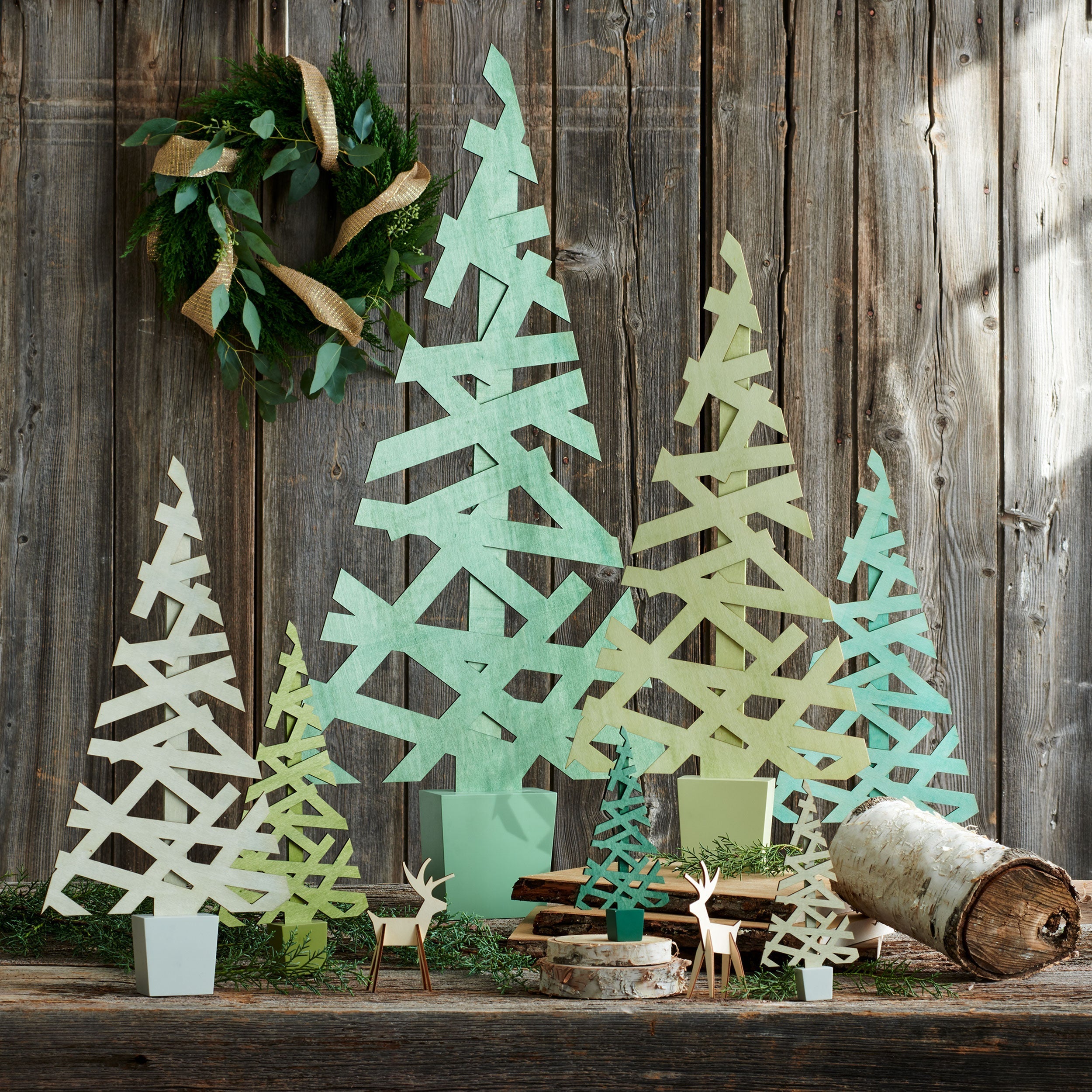 Aspen Wood Tree (Small) Green Color | Image 2 | From the Aspen Collection | Skillfully handmade with natural plywood for long lasting use | texxture home