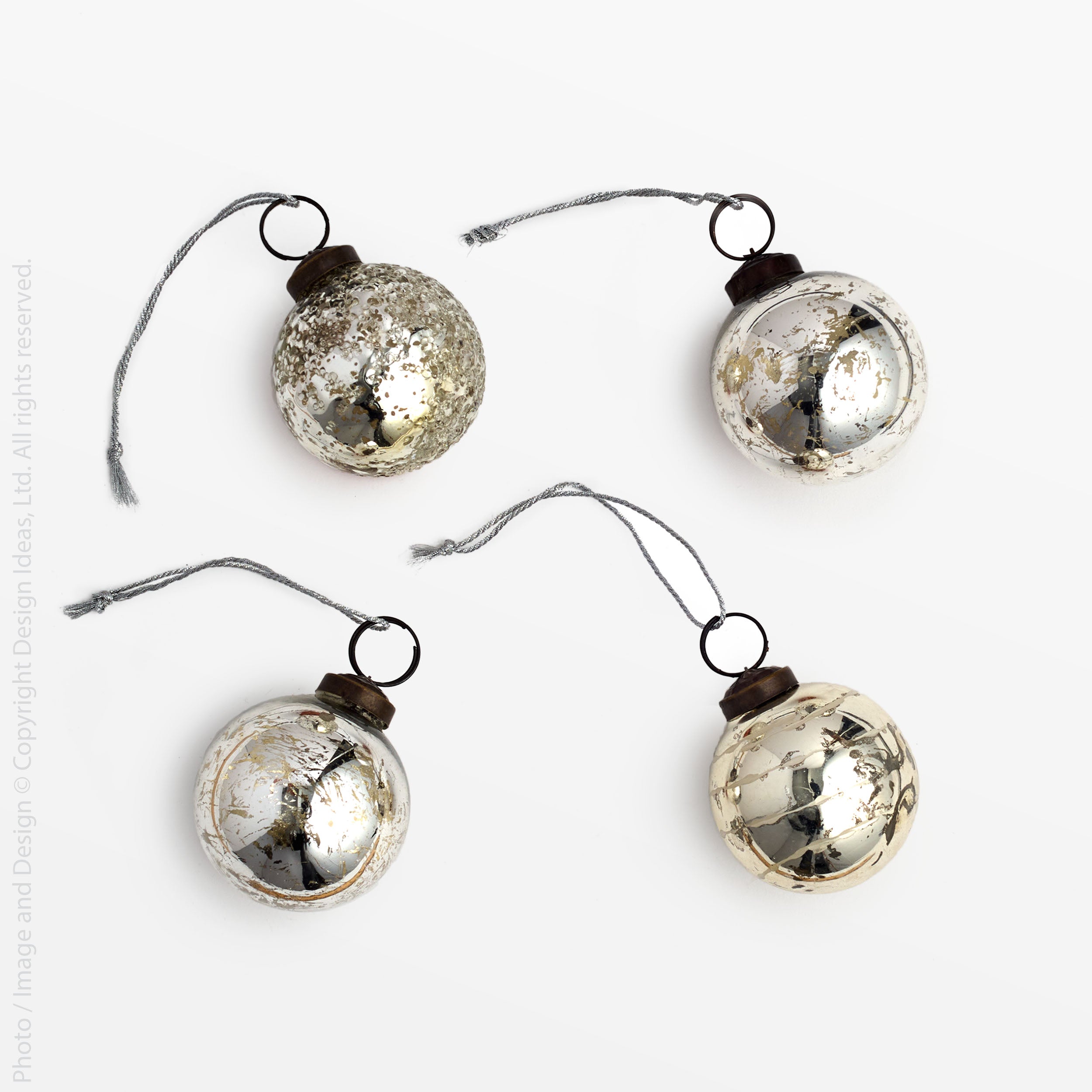 Jensen™ ornaments, 2in, set of 4 - Silver | Image 1 | Premium Ornaments from the Jensen collection | made with Glass for long lasting use | texxture