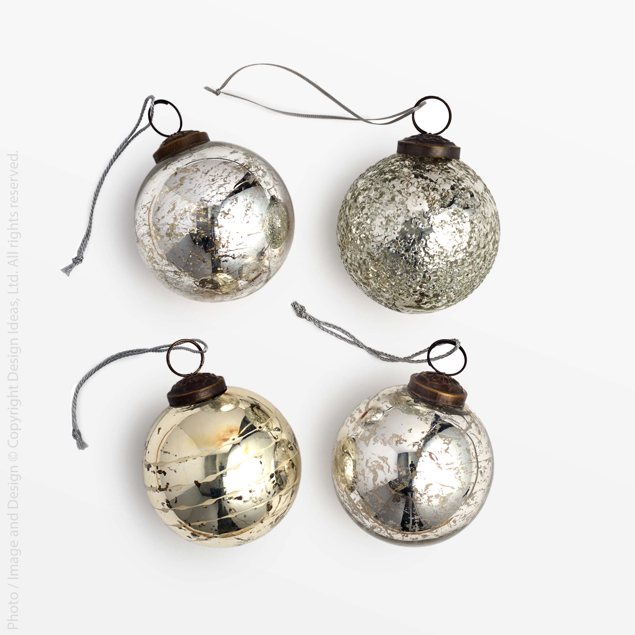 Jensen™ ornaments, 3in, set of 4 - Silver | Image 1 | Premium Ornaments from the Jensen collection | made with Glass for long lasting use | texxture